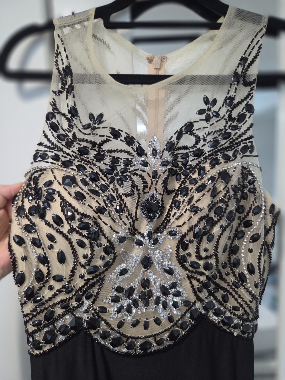 Dave & Johnny Beaded Black & Nude Evening Gown - Picture 5 of 12